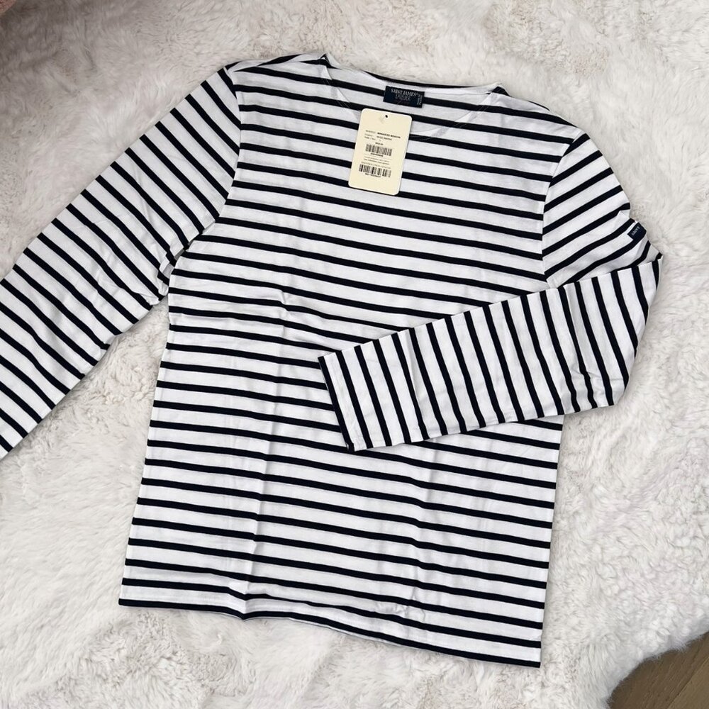 NWT - Saint James Minquiers Unisex Stripe T-shirts - Neige/Marine⚓